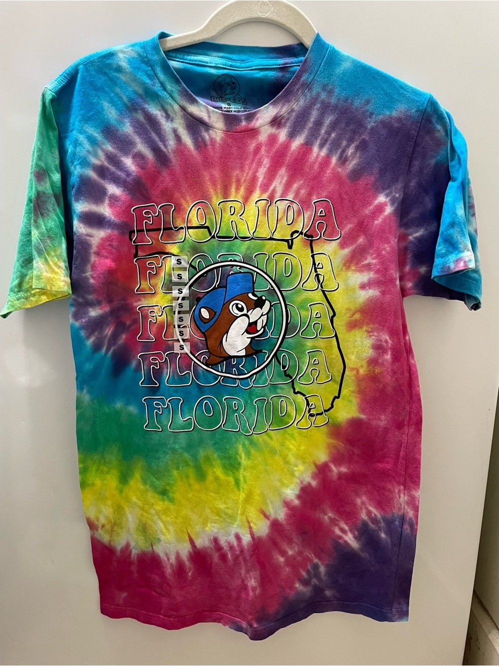 Buc-ees Florida T-Shirt Small Rainbow Tye Dye Graphic Print Colorful Fun